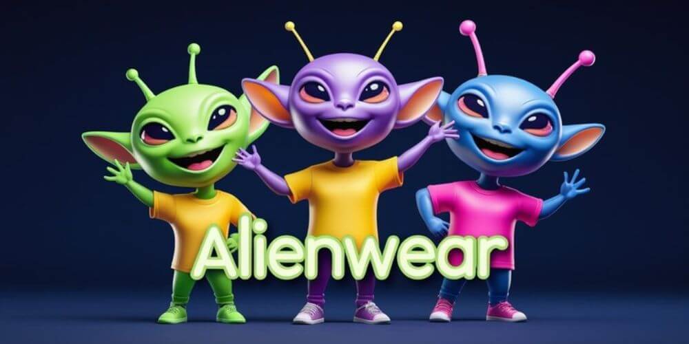 Aliens vistiendo remeras de Alienwear con diseños galácticos.